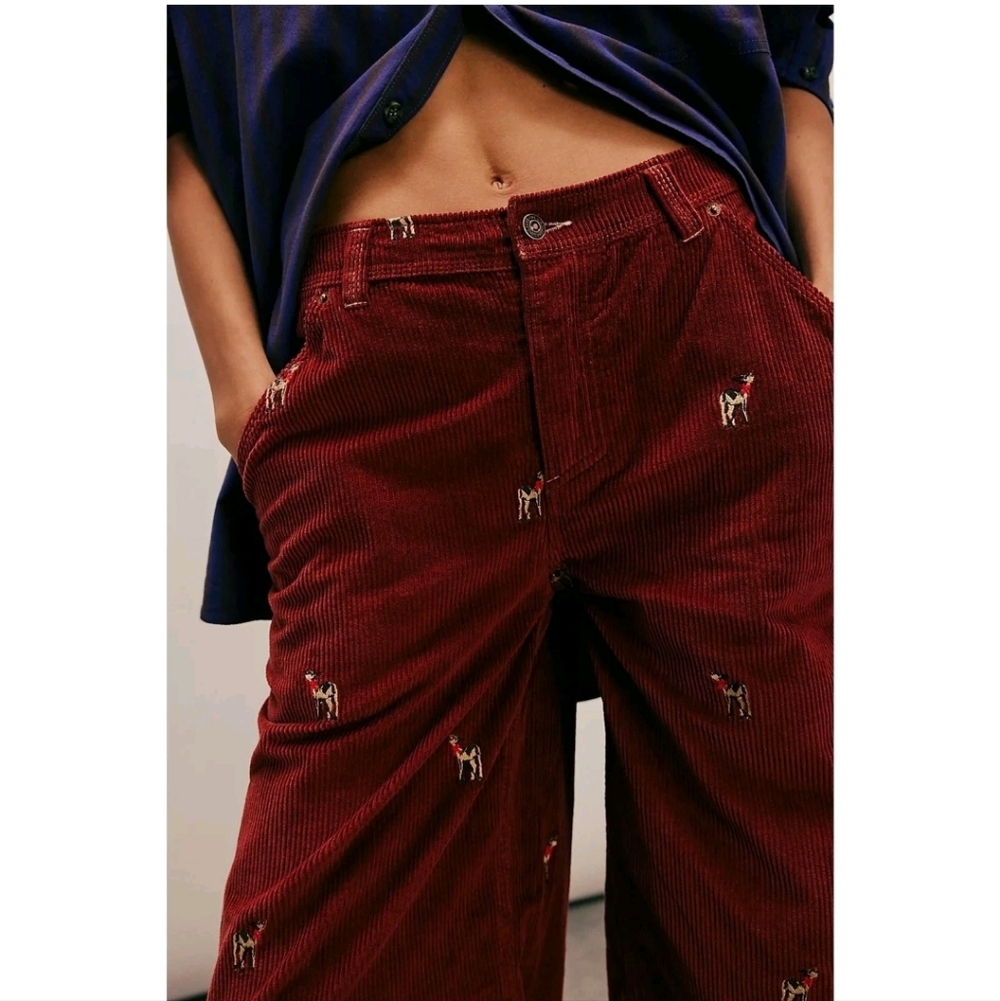 Free People We The Free Clifton Wide Leg Corduroy Red Deer Darlin Pants NWOT  31